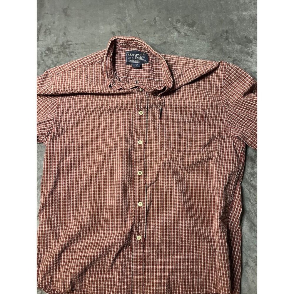 Abercrombie Fitch Shirt Mens L Red Beige Plaid Button Up BIG SHIRT‎ VTG Y2k